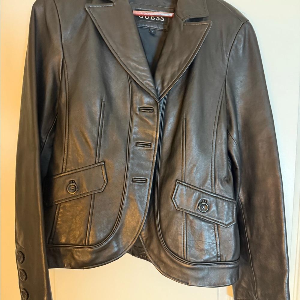 Guess Black Leather Tailored Jacket